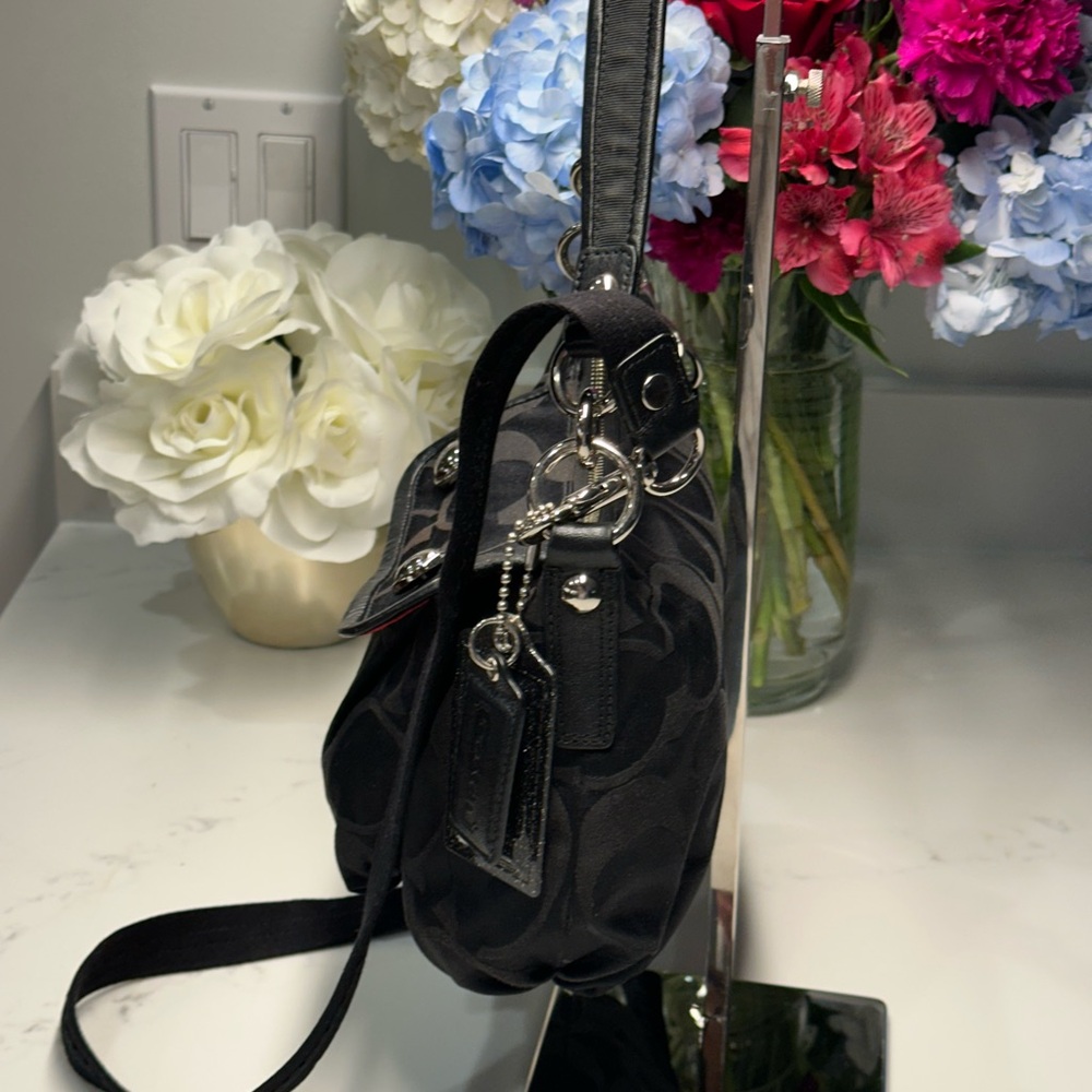 Coach Black Signature Jacquard Shoulder Bag with Silver Hardware - Picture 4 of 14